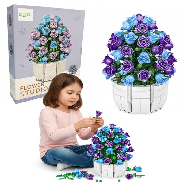 Coil Blocchi Da Costruzione Giocattolo, Bouquet Di Fiori, Set Di Blocchi Da Costruzione, Blocchi Da Costruzione Giocattolo, Set Da Costruzione, Collezione Botanica, Arredamento Per La Casa, Modello: 9101A, Viola, 570 Pezzi.-image