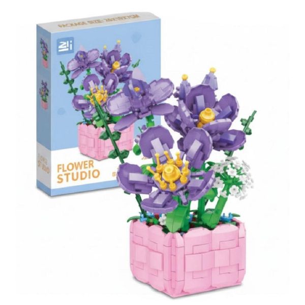 Coil Blocchi Da Costruzione Giocattolo, Bouquet Di Fiori, Set Di Blocchi Da Costruzione, Blocchi Da Costruzione Giocattolo, Set Da Costruzione, Collezione Botanica, Arredamento Per La Casa, Modello: 9113A, Viola, 583 Pezzi.-image