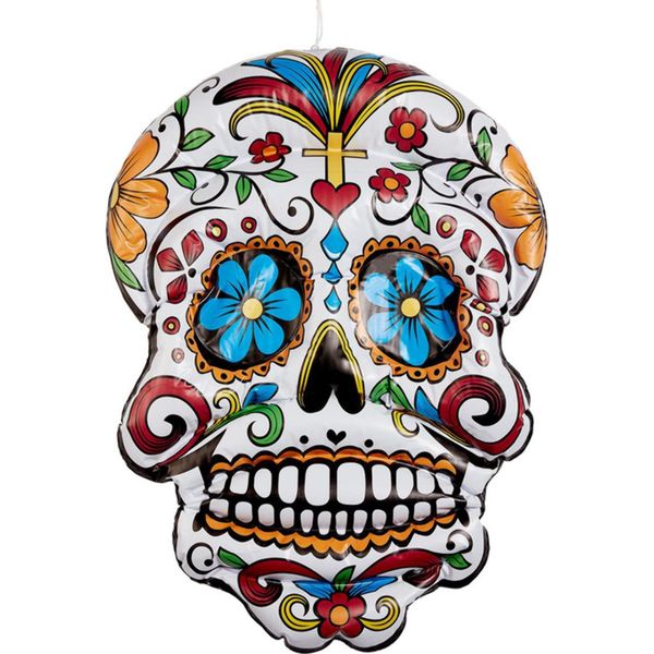 Teschio Di Zucchero Gonfiabile Da Appendere Giorno Dei Morti Decorazione Colorata 100Cm --image