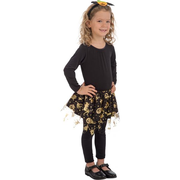 Tutù Di Halloween Per Bambini Accessorio Di Halloween Nero E Oro - Taglia Unica (3-6)-image