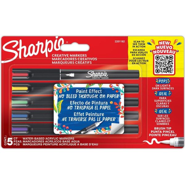 Sharpie Creative Marker Pennarelli Acrilici, Punta A Pennello - 5 Pz.-image