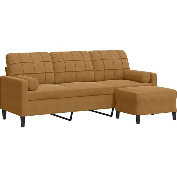 Vidaxl Divano A 3 Posti Con Poggiapiedi Marrone 180 Cm In Velluto-image