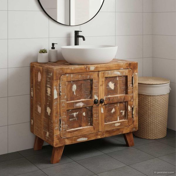 Vidaxl Mobile Da Bagno In Legno Massiccio Di Recupero E Legno Ingegnerizzato-image