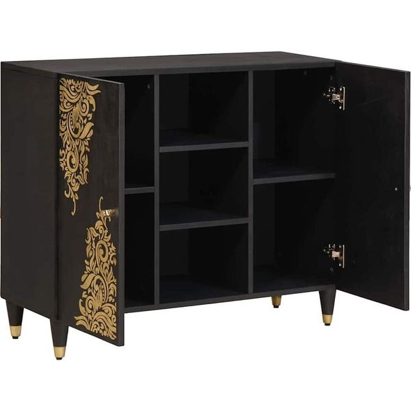 Vidaxl Credenza Con Ripiano Nero 90 X 33 X 75 Cm In Legno Massiccio Di Mango-image