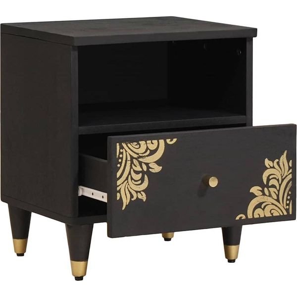 Vidaxl Comodino Nero 40 X 33 X 46 Cm In Legno Massiccio Di Mango-image