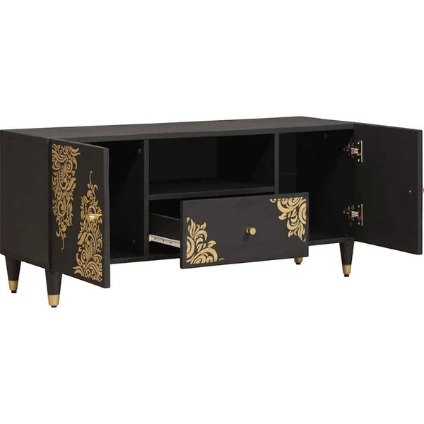 Vidaxl Mobile Tv Con Ripiano Nero 105 X 33 X 46 Cm In Legno Massiccio Di Mango-image