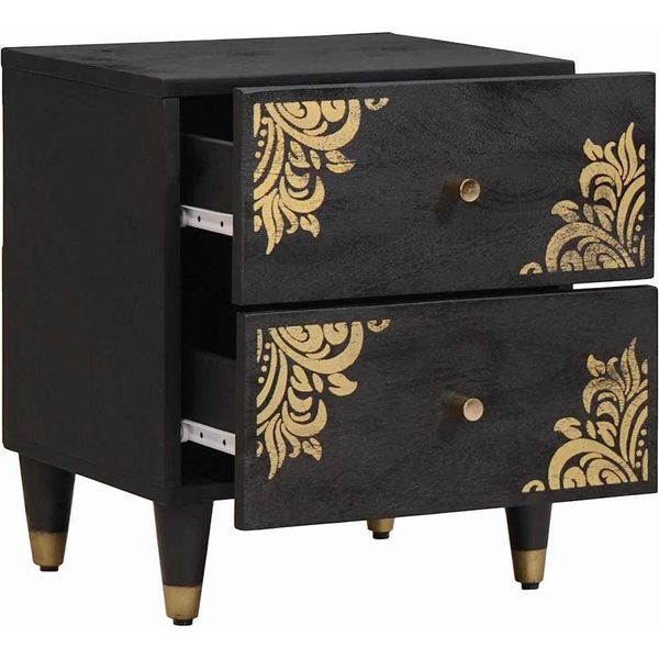 Vidaxl Comodino Nero 40 X 33 X 46 Cm In Legno Massiccio Di Mango-image