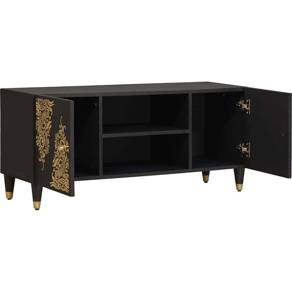 Vidaxl Mobile Tv Con Ripiano Nero 105 X 33 X 46 Cm In Legno Massiccio Di Mango-image