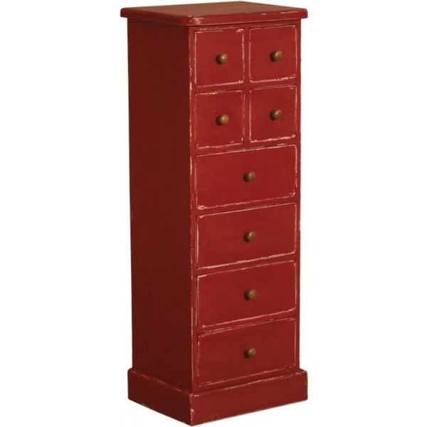 Casa Padrino Cassettiera In Legno Massiccio In Stile Country Shabby Chic Con 8 Cassetti Rosso Antico H. 122 Cm-image