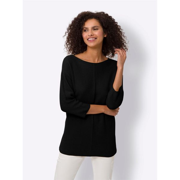 Strickpullover Heine "Oversized Pullover", Damen, Gr. 44/46, Schwarz, 100% Baumwolle, Unifarben, Pullover Strickpullover-image