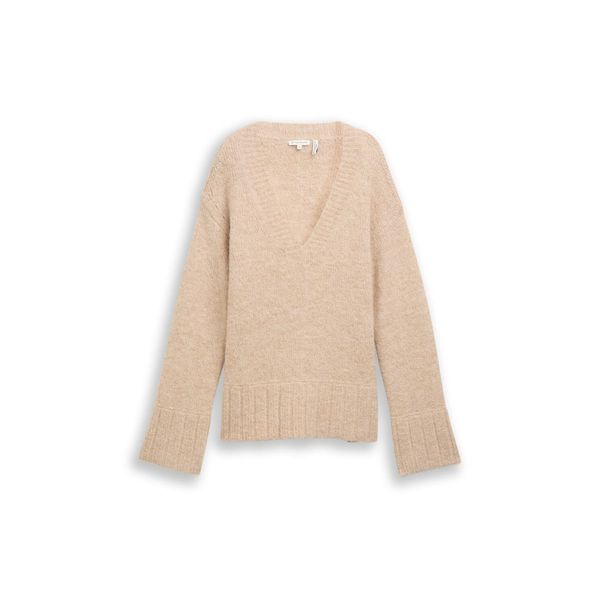 Tom Tailor Damen Oversize Strickpullover Mit Wollanteil, Beige, Meliert, Gr. Xl-image