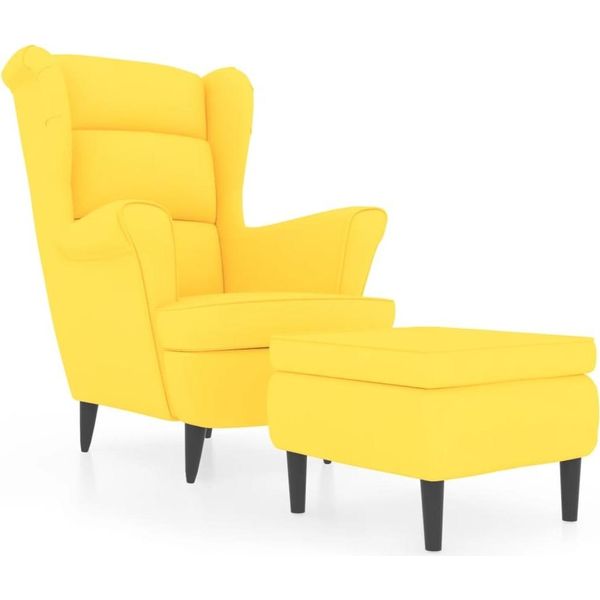 Vidaxl Sedia Ad Ala Con Sgabello In Velluto Giallo Senape-image