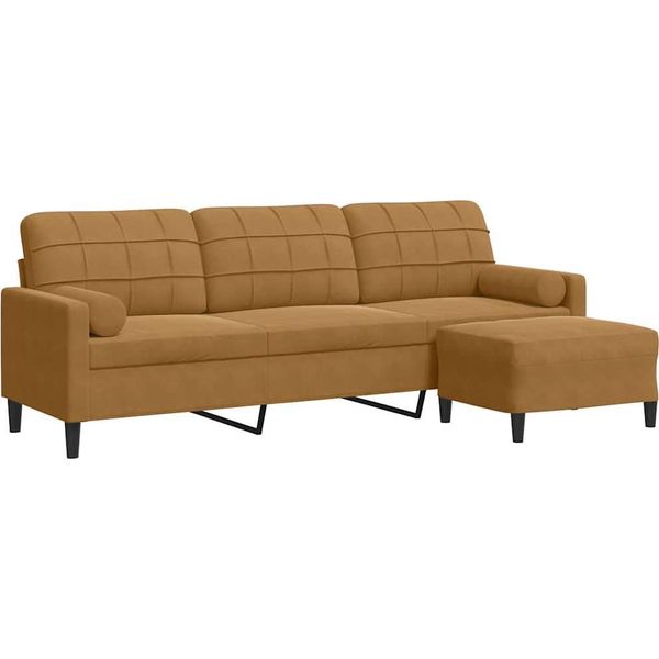 Vidaxl Divano A 3 Posti Con Poggiapiedi Marrone 210 Cm In Velluto-image