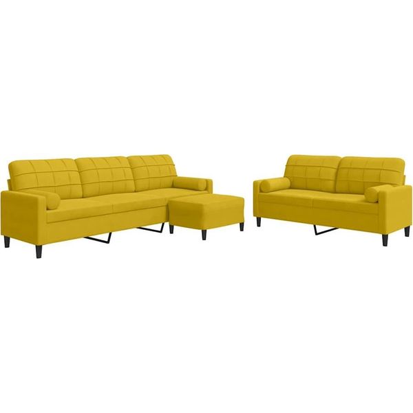 Vidaxl Set Di Divani A 3 Pezzi Con Cuscini E Imbottiture In Velluto Giallo-image
