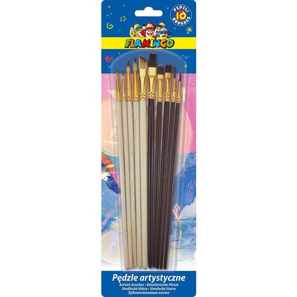 Set Di Pennelli Artistici Con Manici In Legno 10 Pezzi Flamingo-image