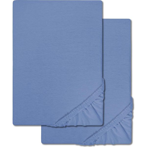 Confezione Doppia Cloudcomfort Basic Lenzuolo Matrimoniale Jersey Stretch Blu 140 X 190 - 160 X 200 Cm (2 Pezzi)-image