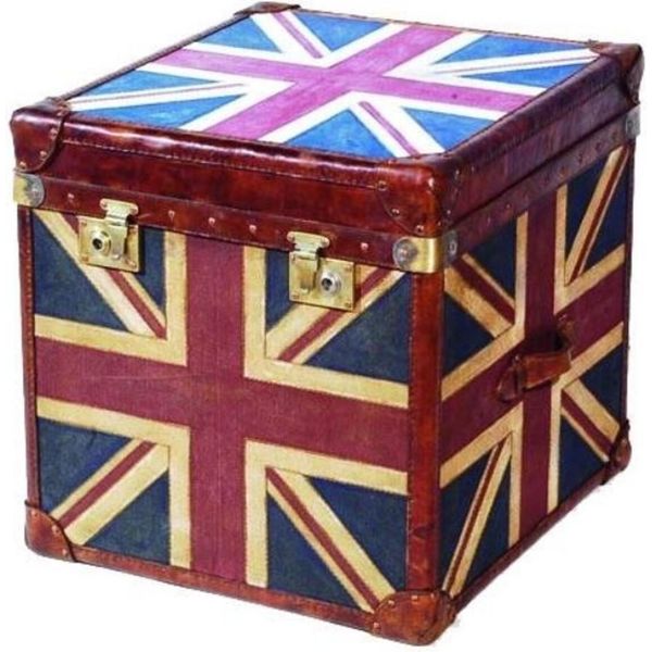 Casa Padrino Cassapanca Multicolore 60 X 60 X H. 60 Cm - Cassapanca In Vera Pelle Fatta A Mano Con Design Union Jack-image