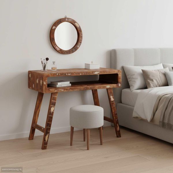 Vidaxl Tavolino Da Toilette Marrone 90 X 76 X 45 Cm In Legno Massiccio Riciclato-image