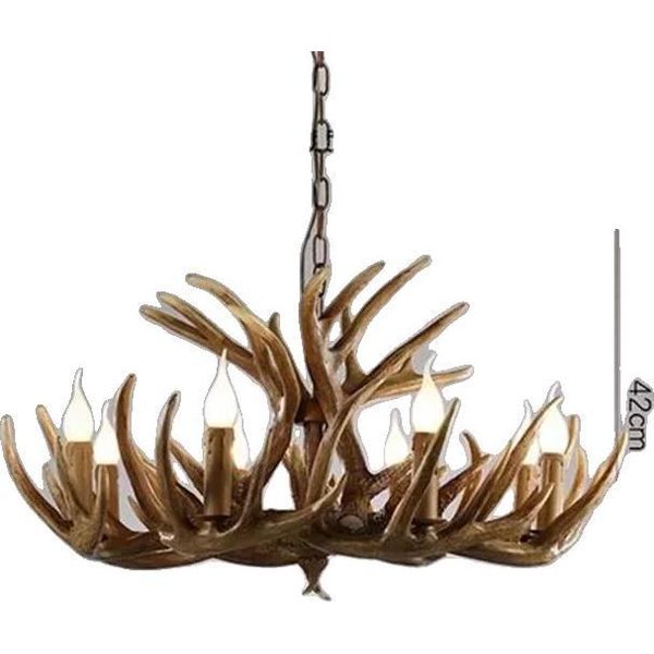 Lampadario, Design Moderno In Corno Di Resina, Dimmerabile E Compatibile Con I Led, Bracci 9X3 Color Antico, Luce Calda A Led-image