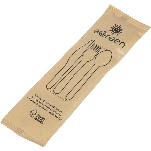 Egreen Set Di Posate In Legno 4 In 1 Confezionato Singolarmente In Carta Kraft (250 Pezzi)-image