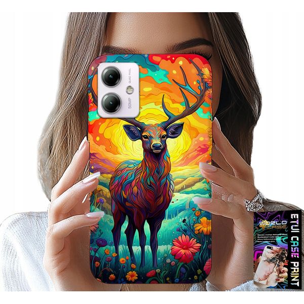 Custodia Per Motorola Moto G14 - Motivi Colorati Cervo Alce Animali Della Foresta-image
