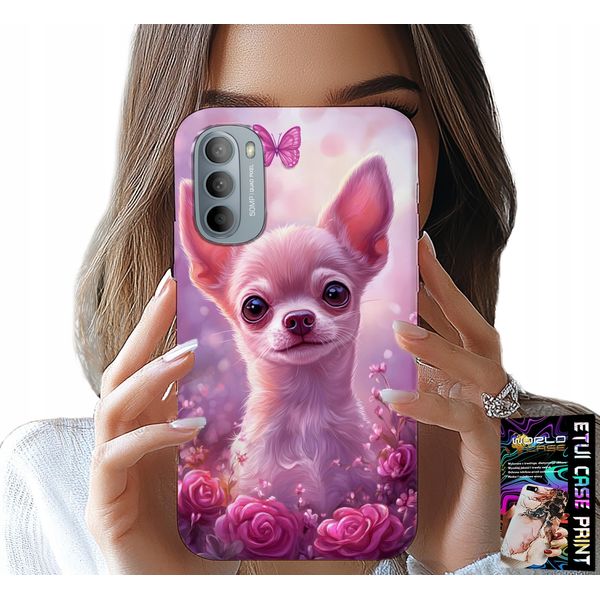 Custodia Per Motorola Moto G52 / G82 - Chihuahua Carino Su Sfondo Rosa Con Fiori-image