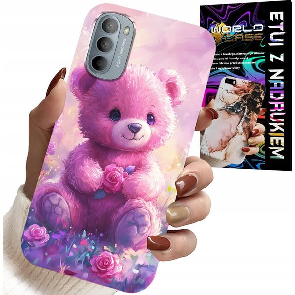 Custodia Per Motorola Moto G52 / G82 - Orsetto Carino Su Sfondo Rosa, Custodia + Vetro-image