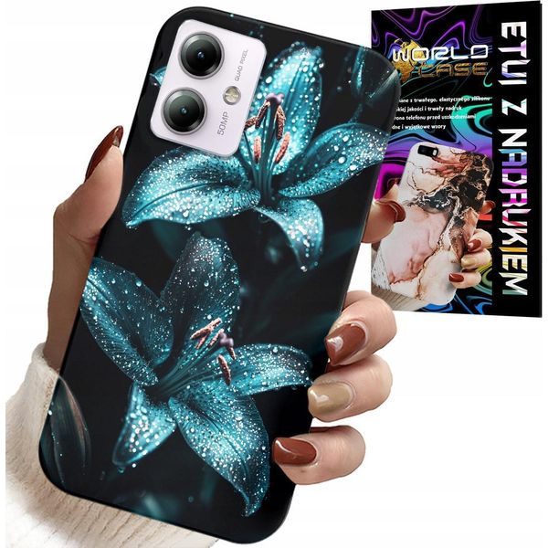 Custodia Per Motorola Moto G14 - Gigli Turchesi Fiori Custodia + Vetro-image