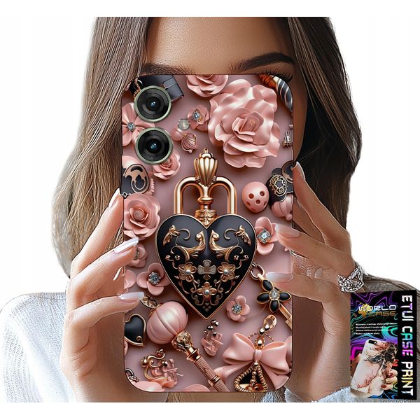 Custodia Per Motorola Moto G55 - Modelli Femminili Custodia A Cuore Con Lucchetto + Vetro-image