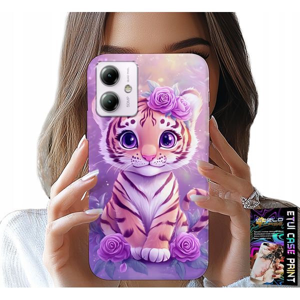 Custodia Per Motorola Moto G14 - Dolce Tigrotto Su Sfondo Rosa + Vetro-image
