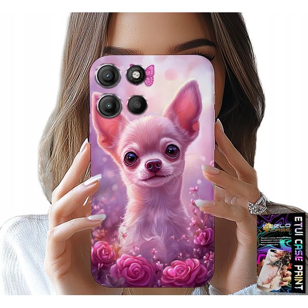Custodia Per Motorola Moto G15 - Dolce Chihuahua Su Sfondo Rosa Con Fiori-image