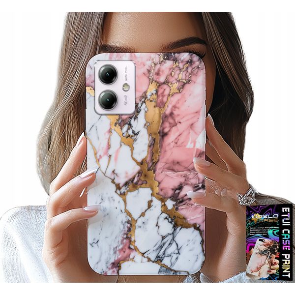 Custodia Per Motorola Moto G14 - Rosa E Bianco Marmorizzato, Motivi In Pietra-image