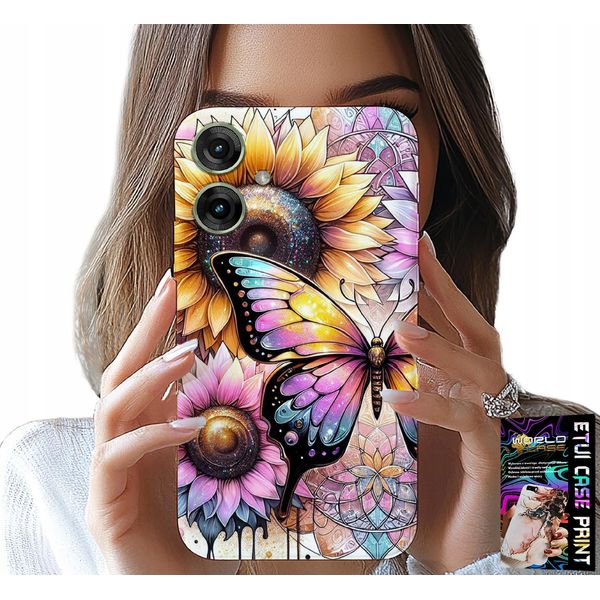 Custodia Per Motorola Moto G55 - Girasole Con Farfalla, Custodia + Foil-image