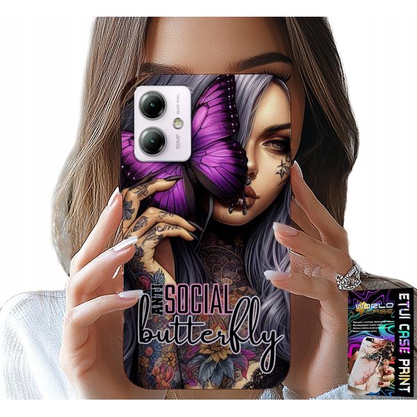 Custodia Per Motorola Moto G14 - Anti Social Butterfly Rosa Farfalla + Vetro-image