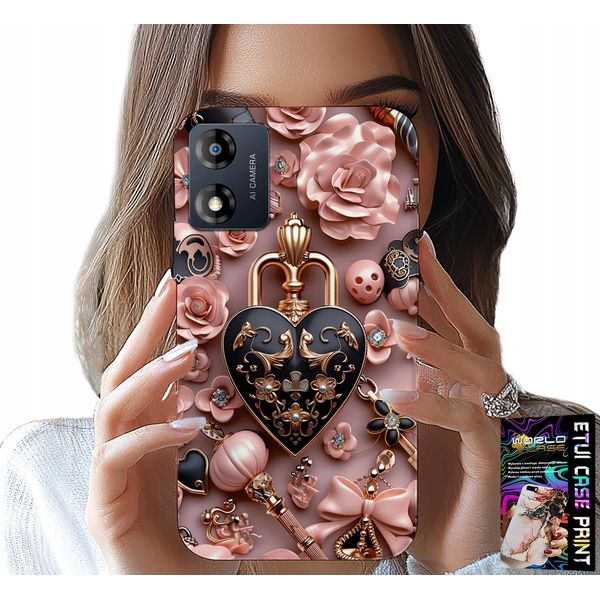 Custodia Per Motorola Moto E13 - Modelli Femminili Custodia A Cuore Con Lucchetto + Lamina-image