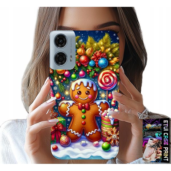 Custodia Per Motorola G24 / G04 - Pan Di Zenzero, Motivi Natalizi Colorati + Pellicola Protettiva-image