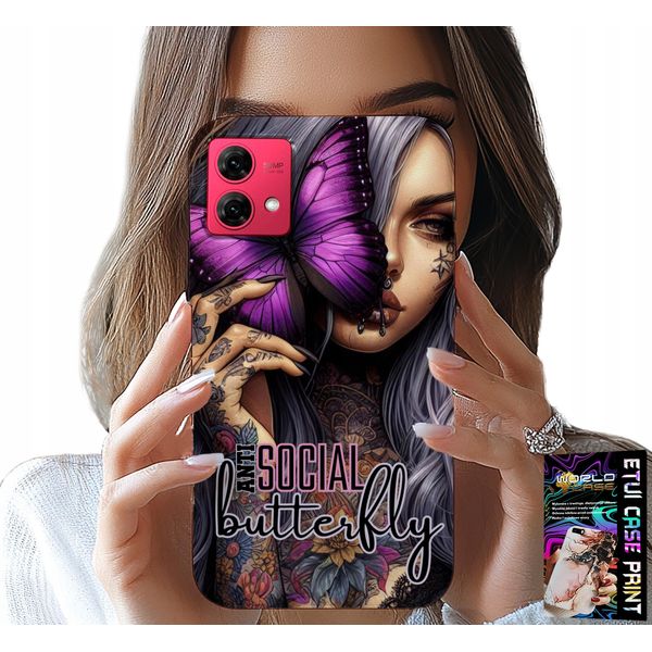 Custodia Per Motorola Edge 40 Neo - Anti Social Butterfly Farfalla Rosa + Foil-image