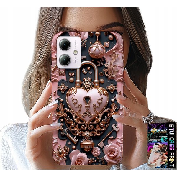Custodia Per Motorola Moto G54 5G - Donna, Modelli Alla Moda, Lucchetto Cuore Rosa-image