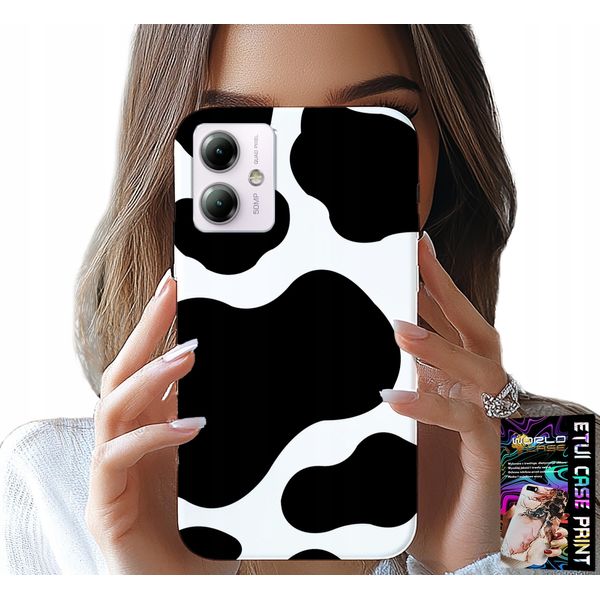 Custodia Per Motorola Moto G14 - Nero - Bianco Patch Cow, Motivi Alla Moda-image