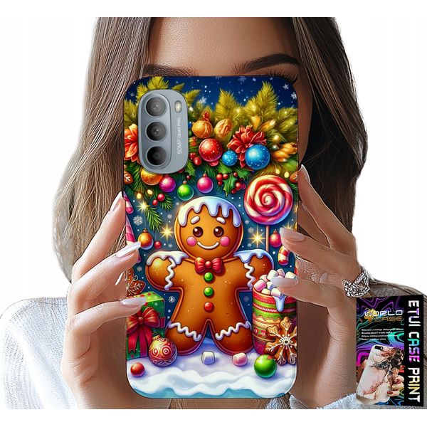 Custodia Per Motorola Moto G52 / G82 - Gingerbread, Candy Christmas Patterns + Vetro-image