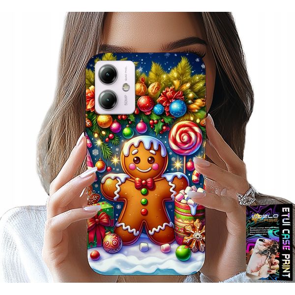 Custodia Per Motorola Moto G54 5G - Gingerbread, Candy Christmas Patterns + Vetro-image