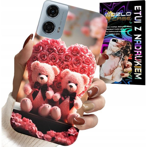 Custodia Per Motorola G34 5G - Famiglia Di Orsacchiotti Rosa Cuore + Pellicola Protettiva-image