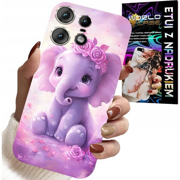 Custodia Per Motorola Edge 50 Pro - Elefante Carino Su Sfondo Rosa +Folia-image
