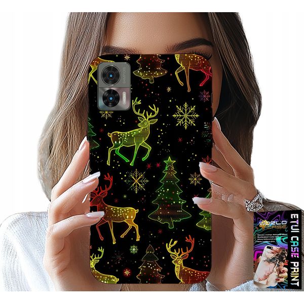 Custodia Per Motorola Edge 30 Neo - Renna, Fiocco Di Neve, Albero Di Natale + Foil-image