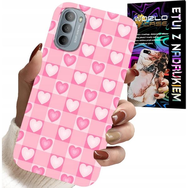 Custodia Per Motorola G31 / G41 - Cuori A Quadri Rosa Custodia + Pellicola Protettiva-image