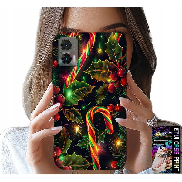 Custodia Per Motorola Edge 30 Neo - Bastoncino Di Zucchero, Vischio, Albero Di Natale + Foil-image
