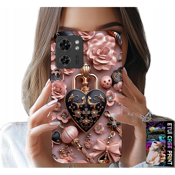Custodia Per Motorola Edge 40 - Modelli Femminili Di Custodia A Cuore Con Lucchetto + Lamina-image
