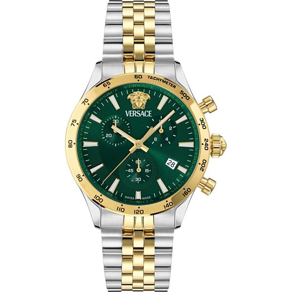 Versace VECFA0224 Orologio Da Uomo Hellenyium Chrono Petite Verde Argento Oro Acciaio Inossidabile-image