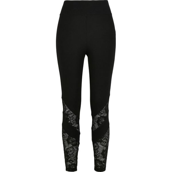 Urban Classics Donna Leggings A Vita Alta Con Inserti In Pizzo Nero - S-image