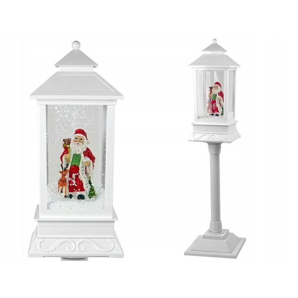 Lanterna Decorativa Natalizia Con Babbo Natale E Canti Natalizi Bianchi-image